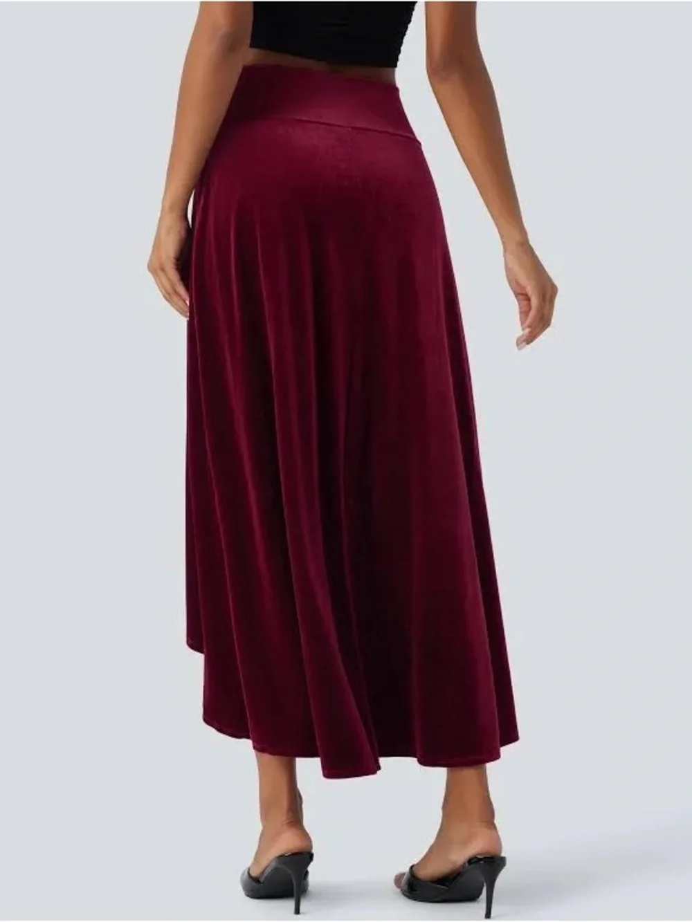 Halara Velvet High Low Crossover Maxi Skirt Built In Shorts Sangria M